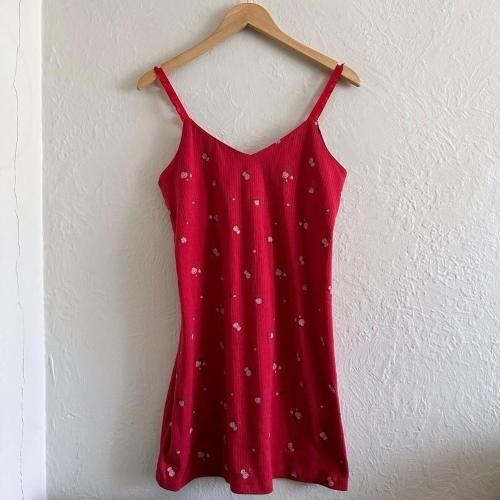 Vintage Claudel Lingerie Rose Print Red Mini Dress Size M